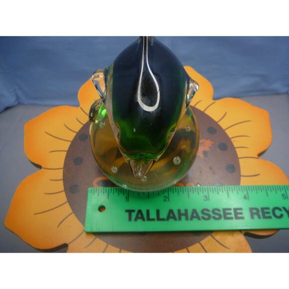 Art Glass Dolphin Blue to Green to Clear Controlled Bubbles Paperweight - Picture 9 of 9